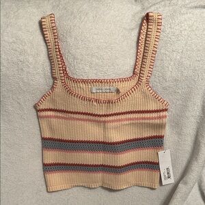 bishop + young Cream and Red Striped Crop Top